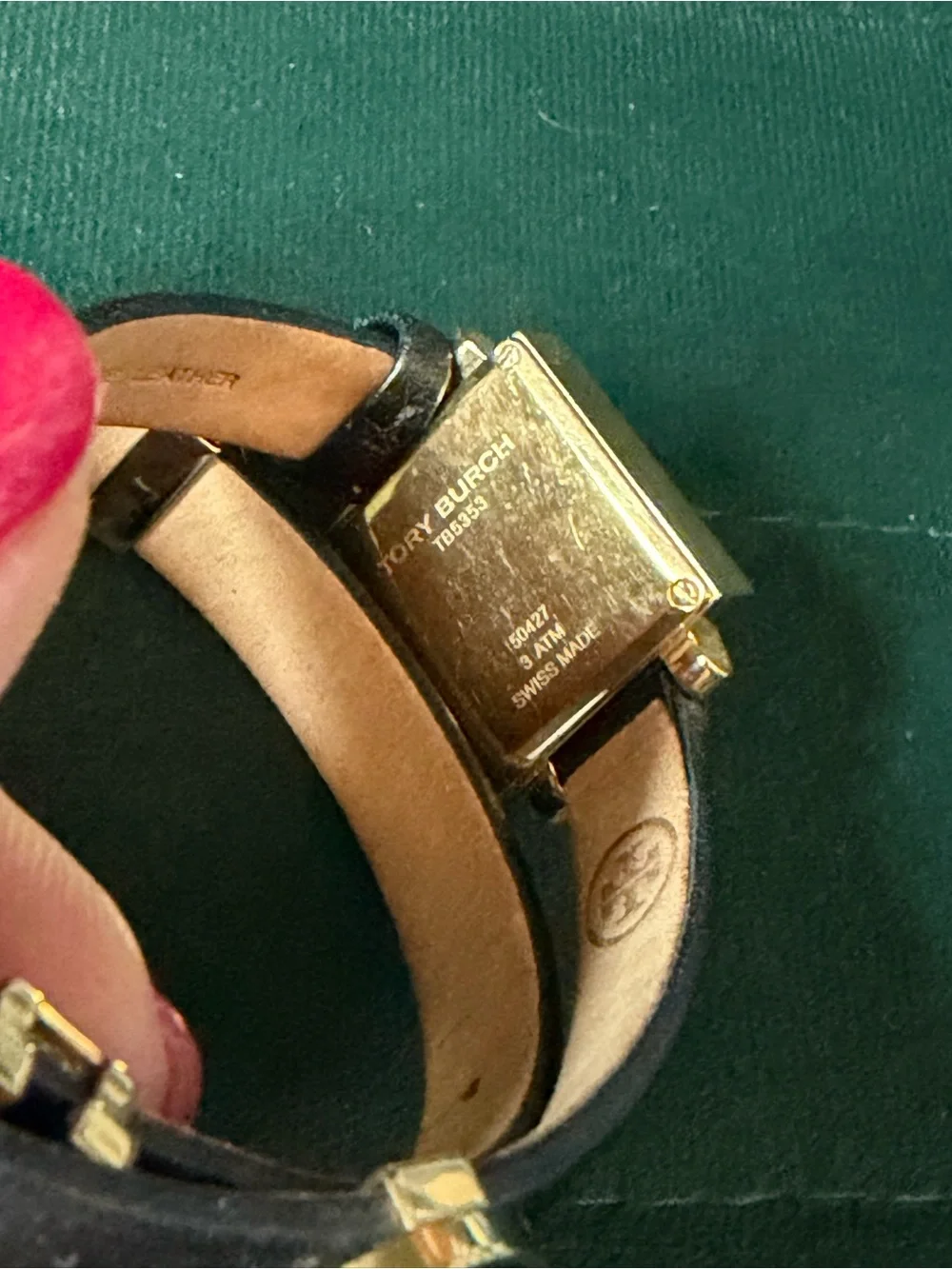 Tory Burch Saucy Double Wrap Charm Watch Gold Square Case Black Leather